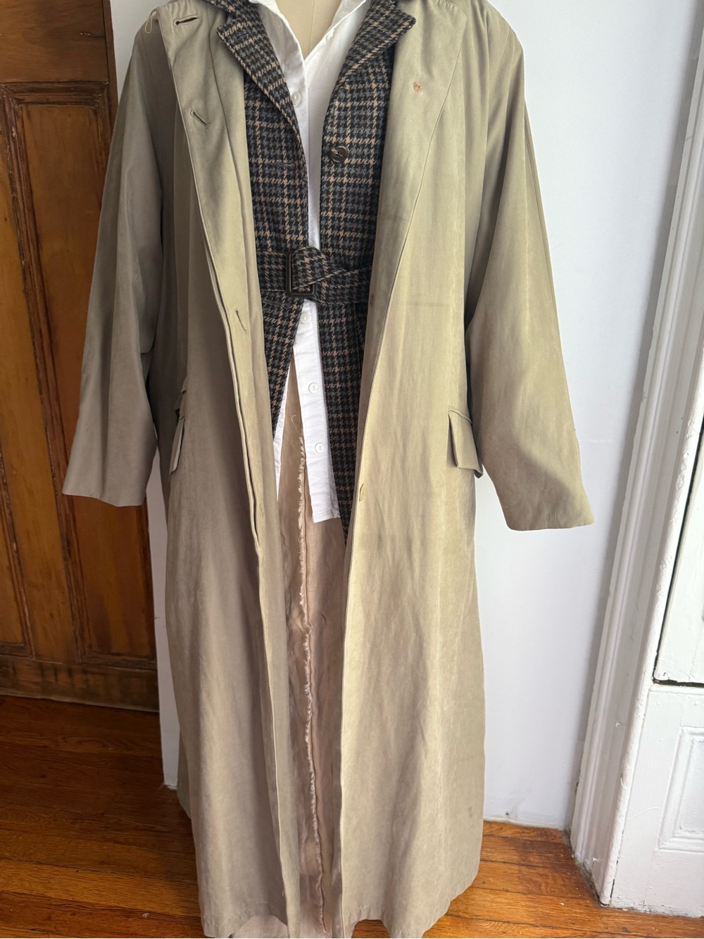 Vintage Khaki GreenHooded Trench Coat | Size 1X Longline Transitional Outerwear
